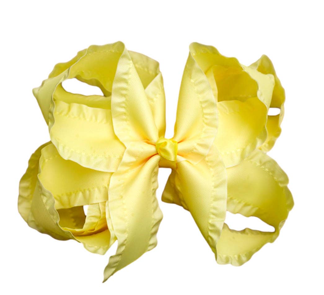 Yellow Double Ruffle Hair Bow : Alligator Clip / 4 inch