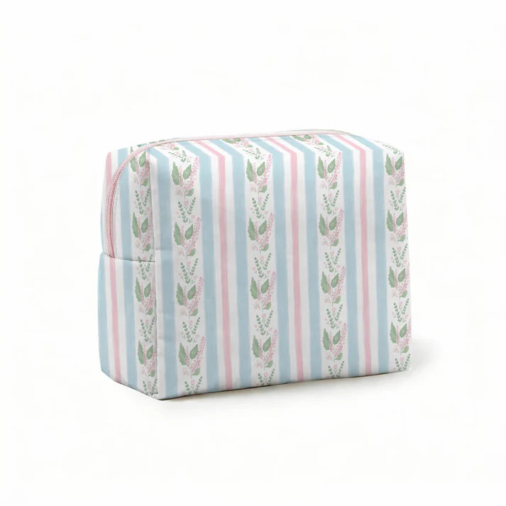 Blue Floral Stripe Cosmetic/Tote Bag