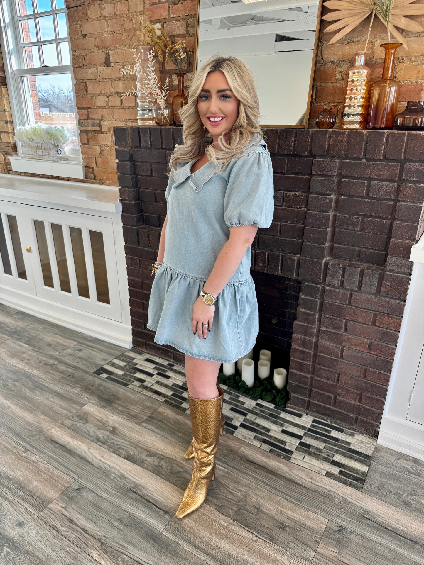 Puff Sleeve Denim Dress