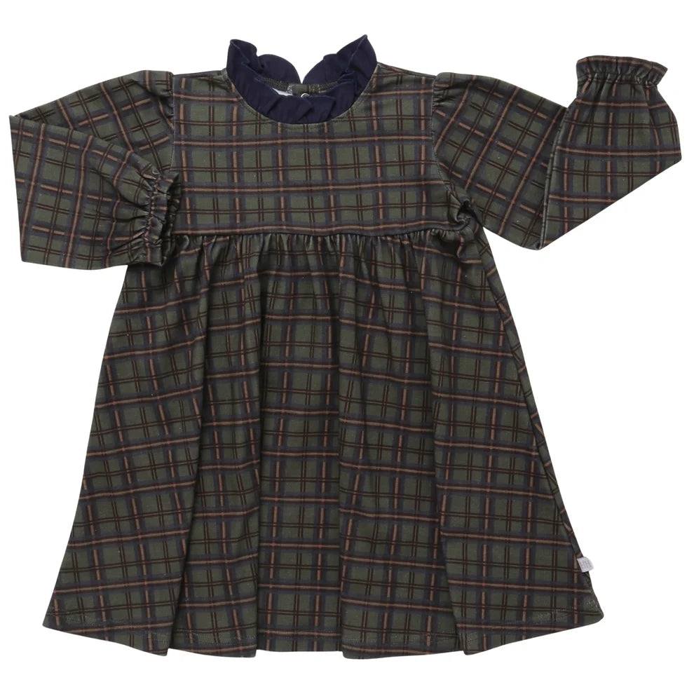 Girls cabin cozy long sleeve navy ruffle collar dress