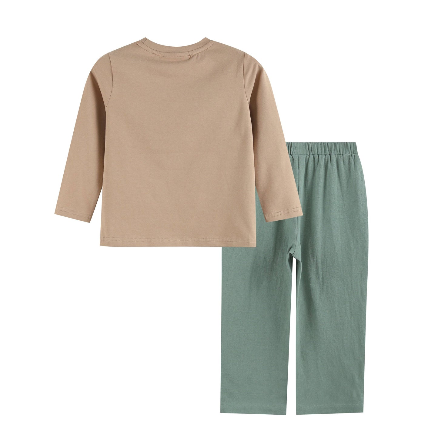 Oyster Brown Big Mouth Bass Smocked Shirt and Pants Set: 5Y