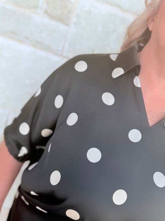 Luxe Polka Dot Satin Drop Shoulder Blouse