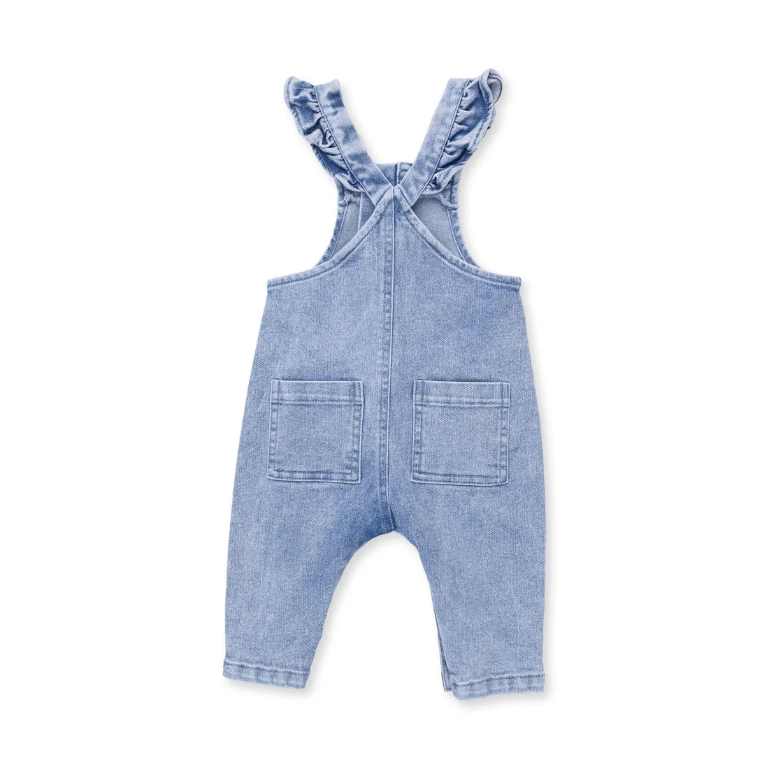 Old School Blue Stretch Denim Button Up Ruffle Overall