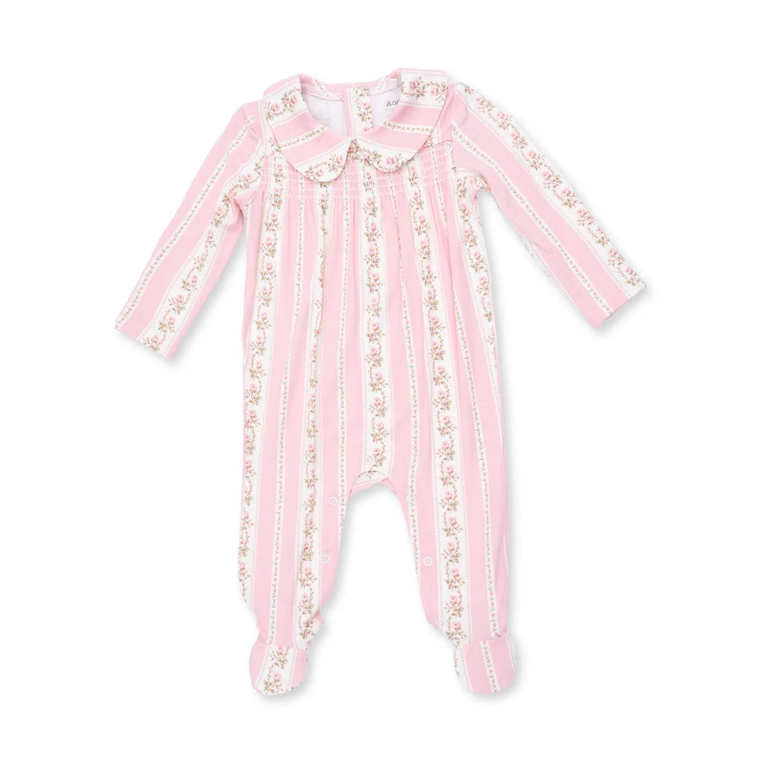 Antoinette Stripe Smocked Peter Pan Snap Footie