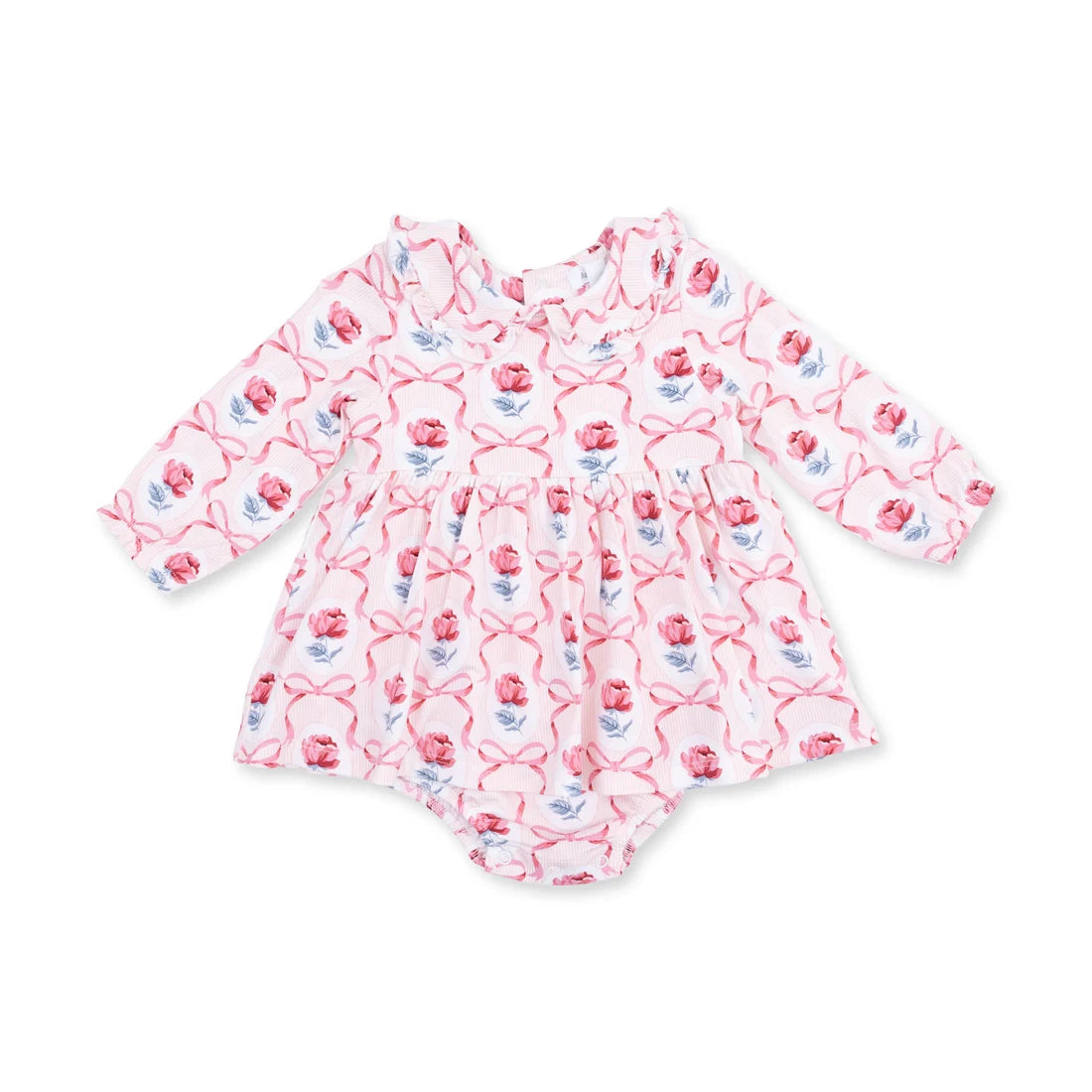 Leslie Rose Long Sleeve Peter Pan Ruffle Collar Bubble with Skirt