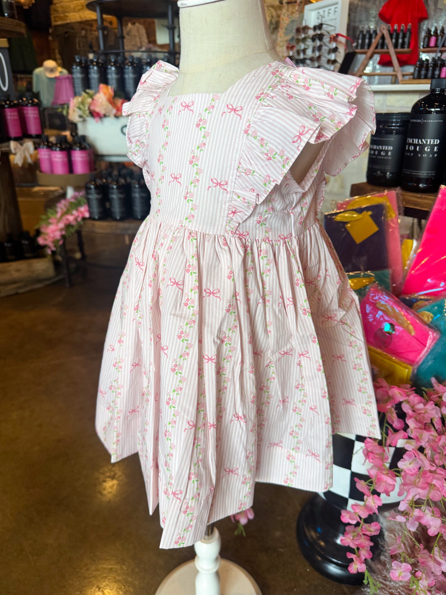 Stripes Bow Roses Dress