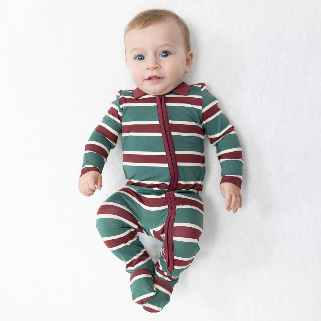 Rugby Stripe Green Polo 2 Way Zipper Footie
