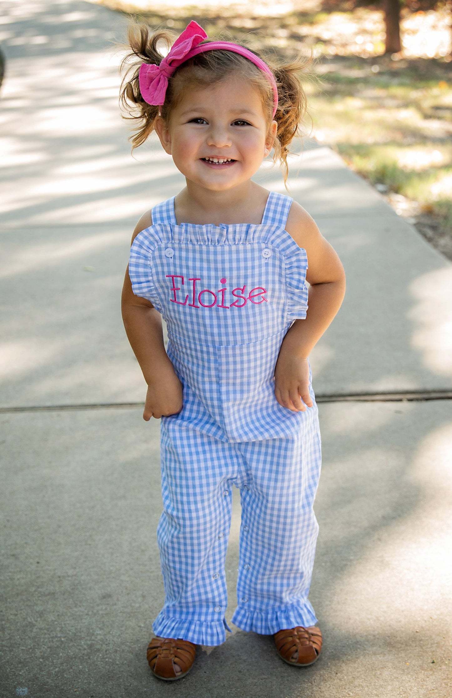Girls Ruffle Longall- BLUE GINGHAM
