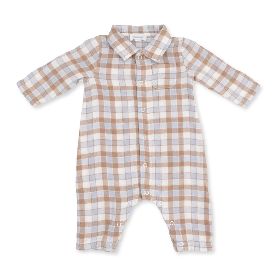 Western Plaid Long Sleeve Polo Button Down Romper