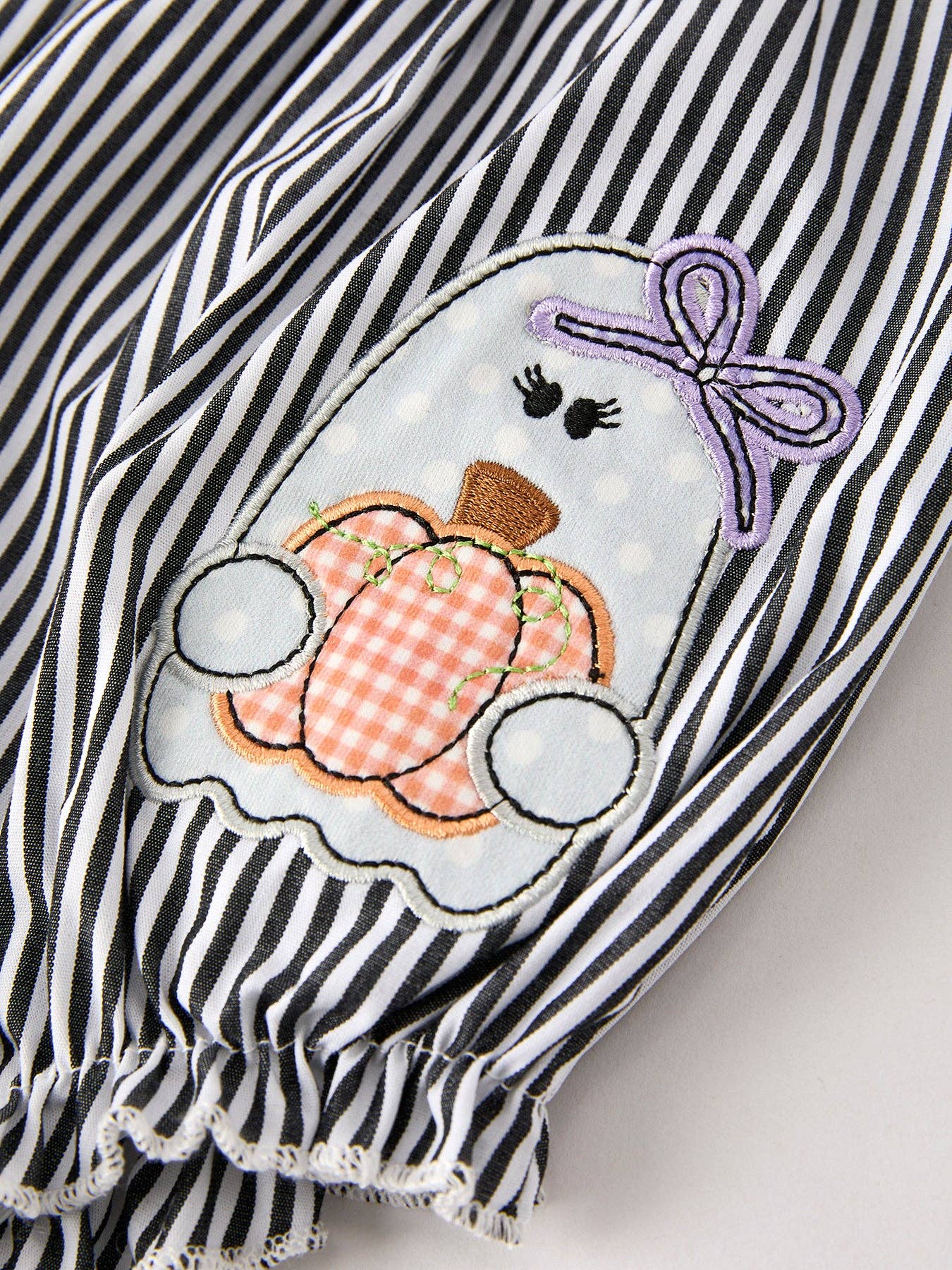 Halloween Striped "Trick Or Treat" Smock Embroidered Baby Girl Romper