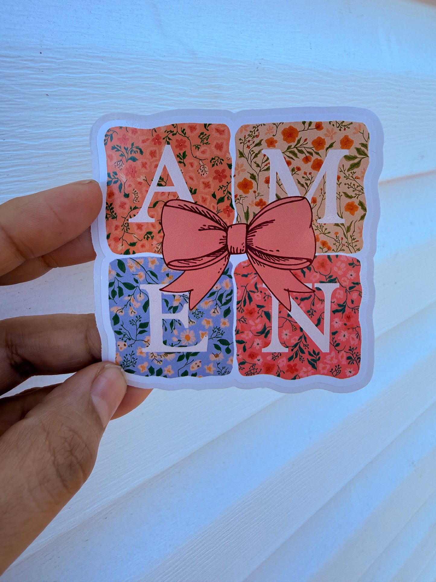 Amen Floral Bow Sticker