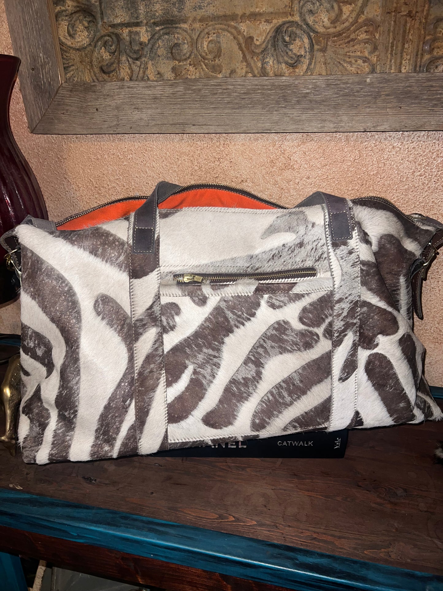Leather Distressed Zebra Duffle