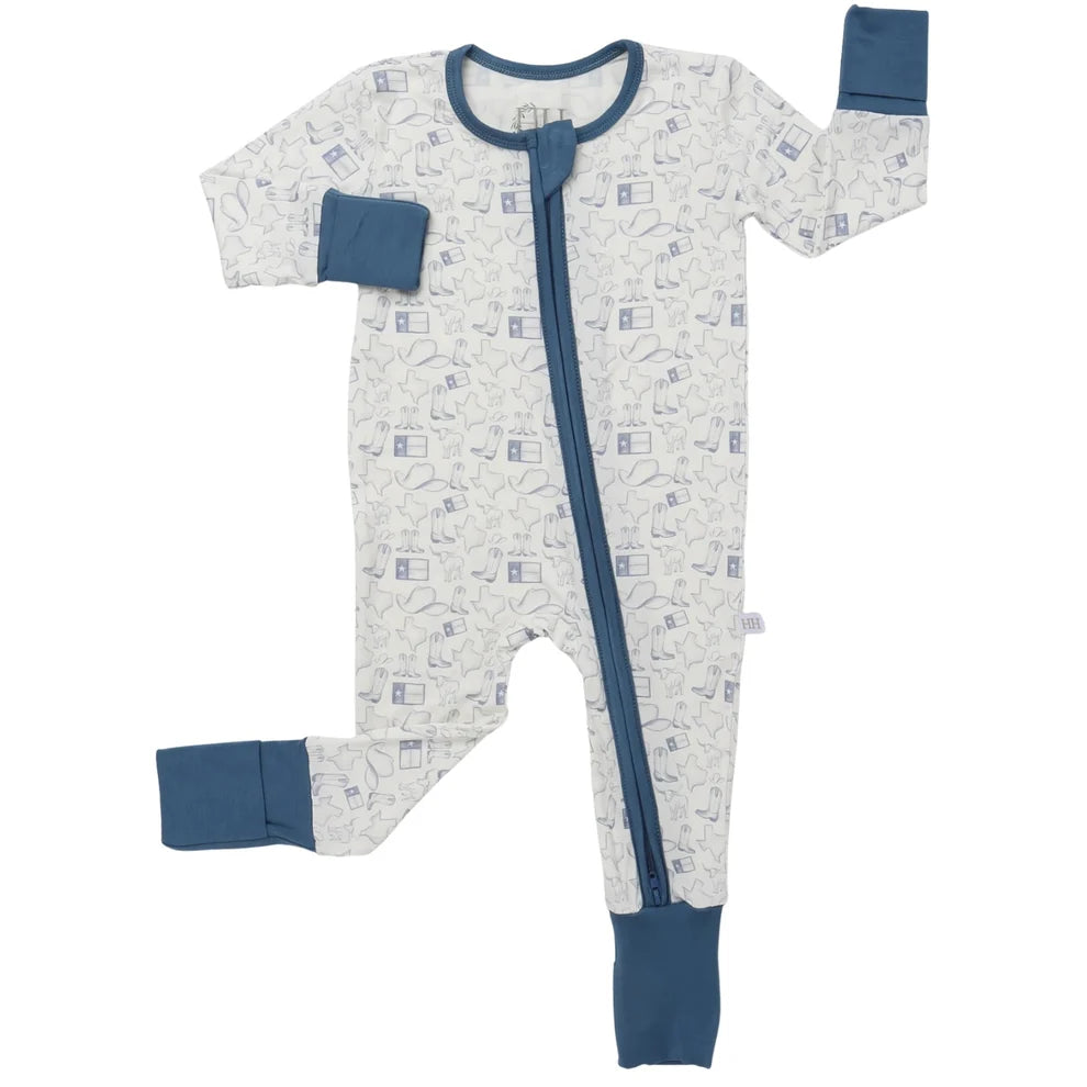 Boys wild west blue zipper romper