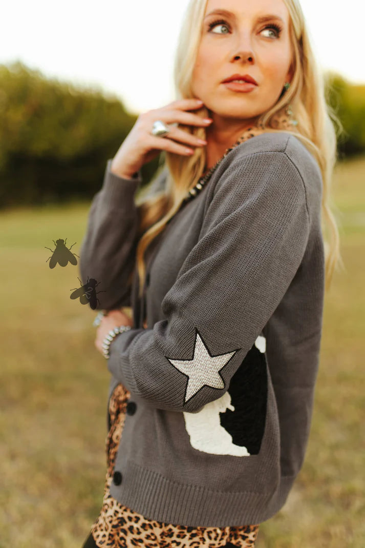Cattle Cardi - Black Baldy grey