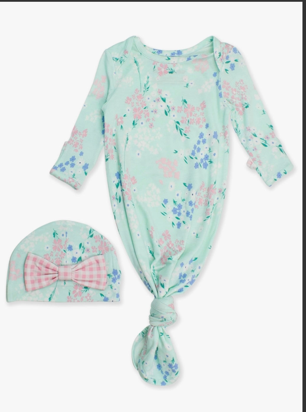 Mint meadow ruffle knotted sleep gown with hat