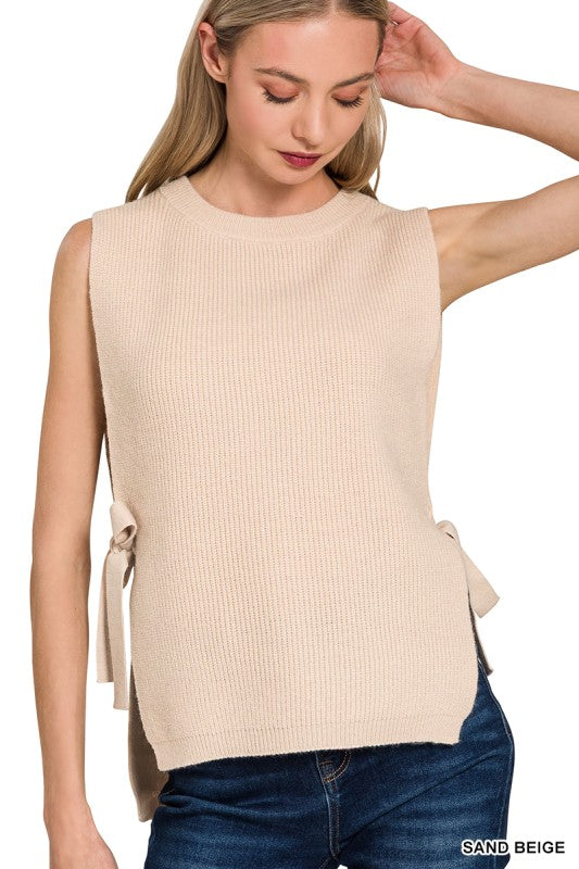 Sand Side Bow Tie Sweater
