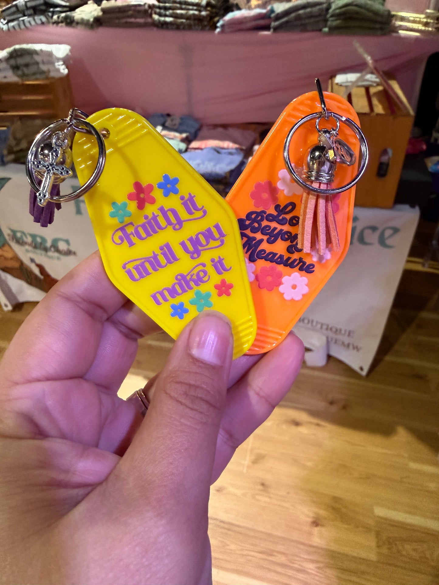 Motel Tag Keychains With Tassels