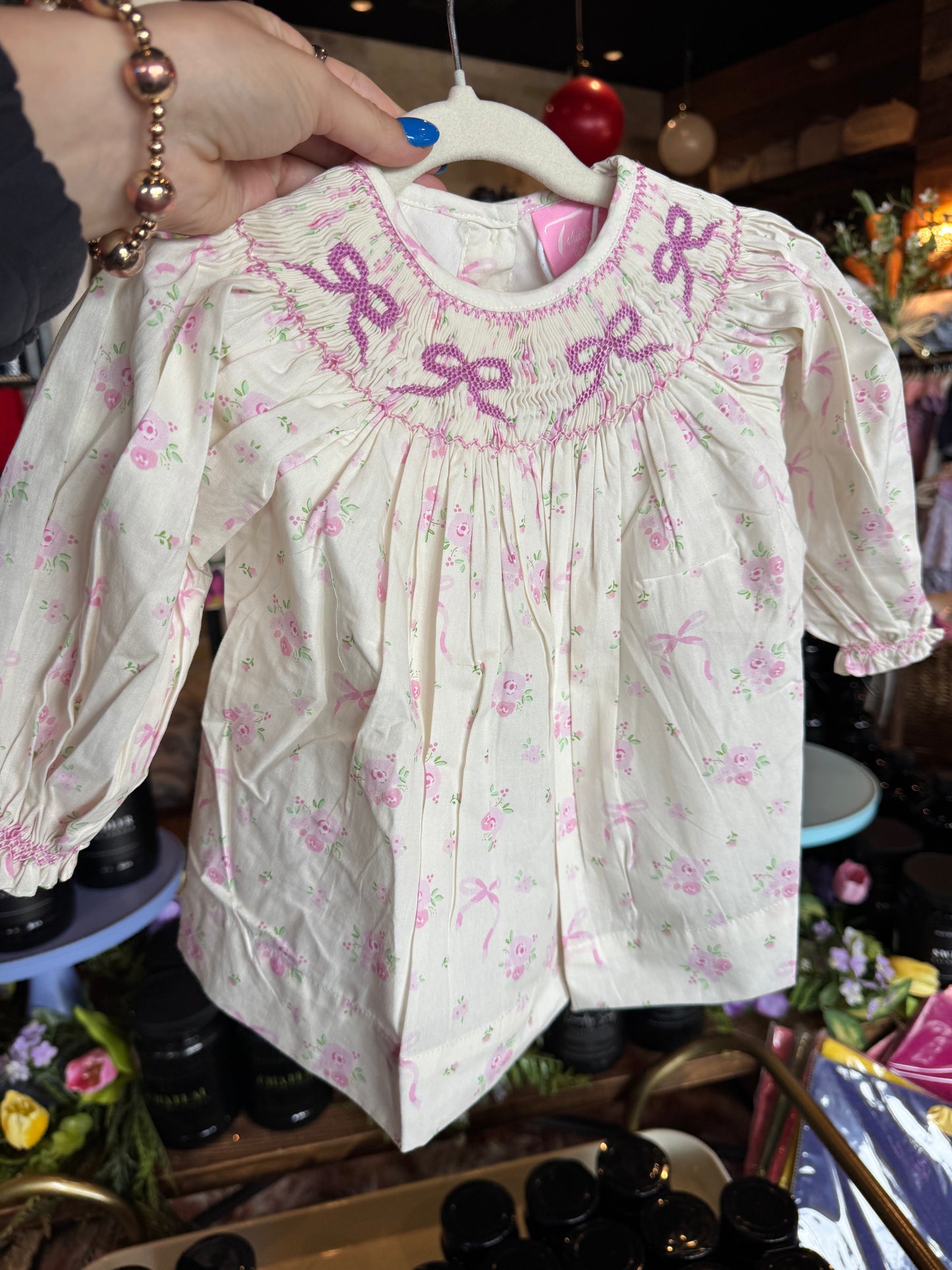 Pink/Purple Bow LS Smocked Dress