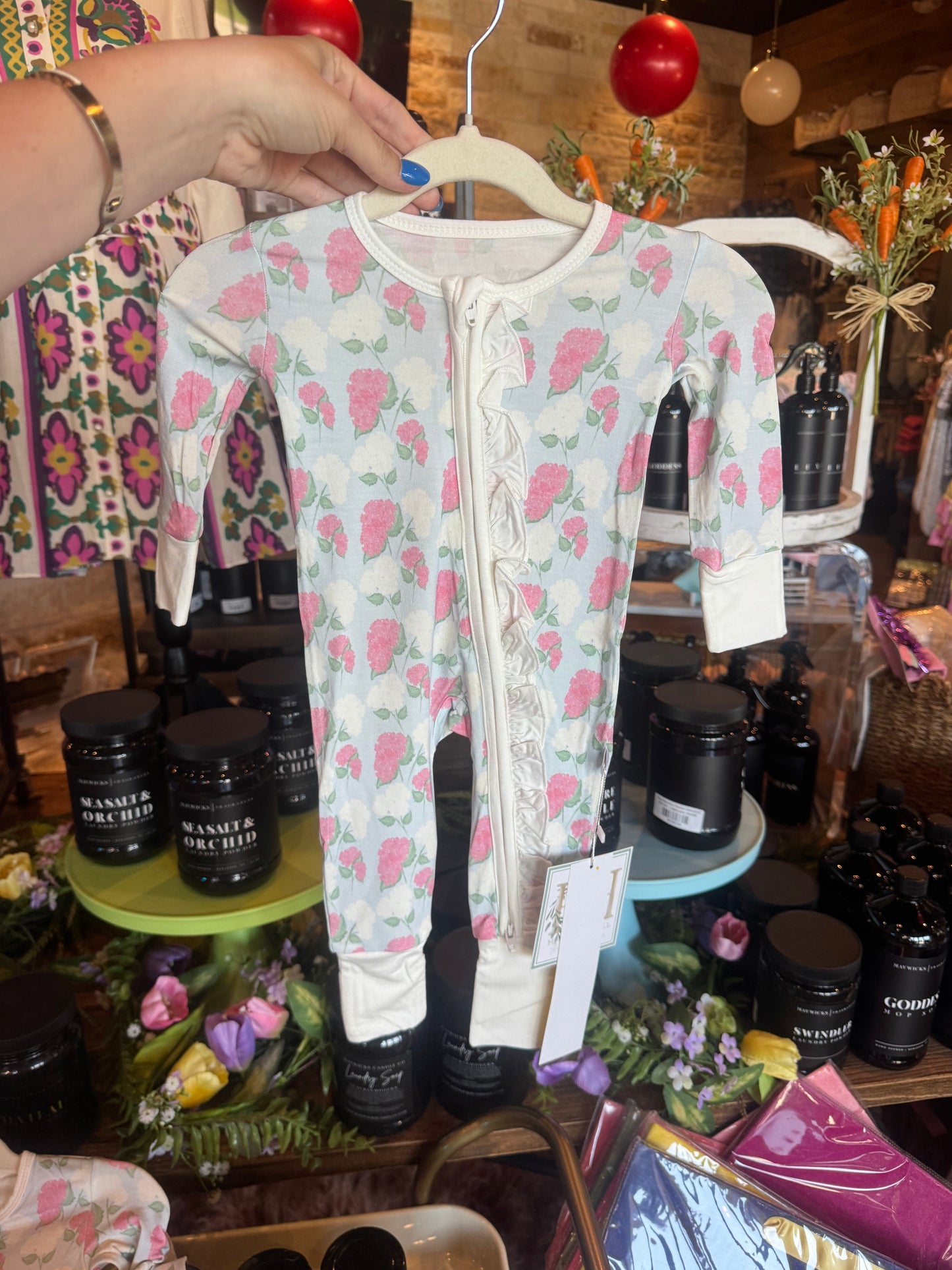 Girls Pink Hydrangea Double Zip Romper