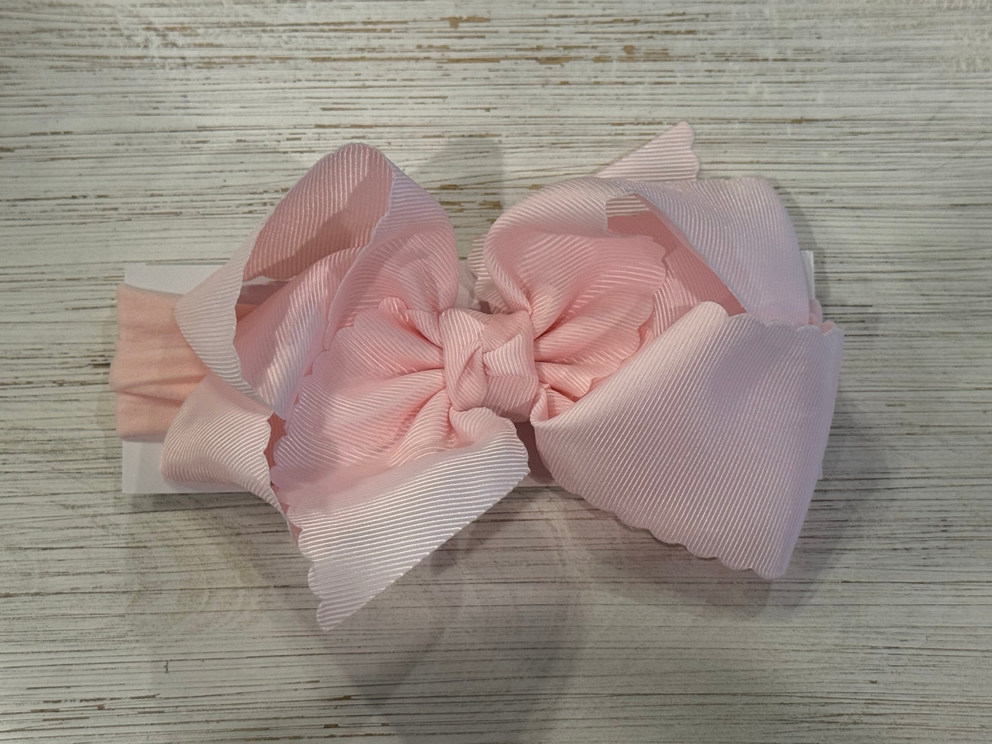 Powder Pink Wide Nylon Headband 5.5″ Scalloped Hair Bow