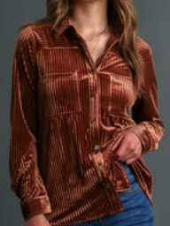 Velvet Shirt Button Front Copper