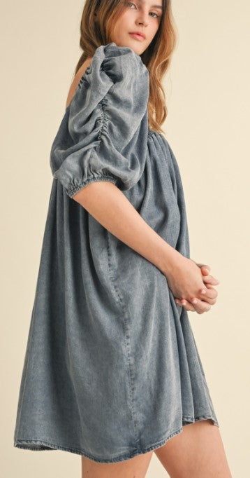 Smock Top Mini Denim Dress