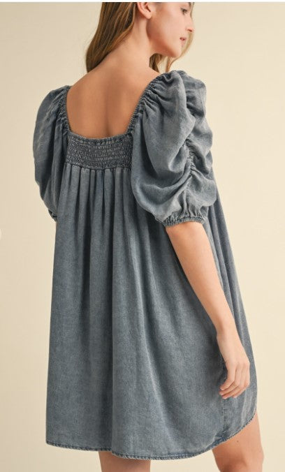 Smock Top Mini Denim Dress