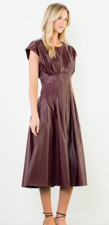 Fit n Flare Leather Dress Burgandy