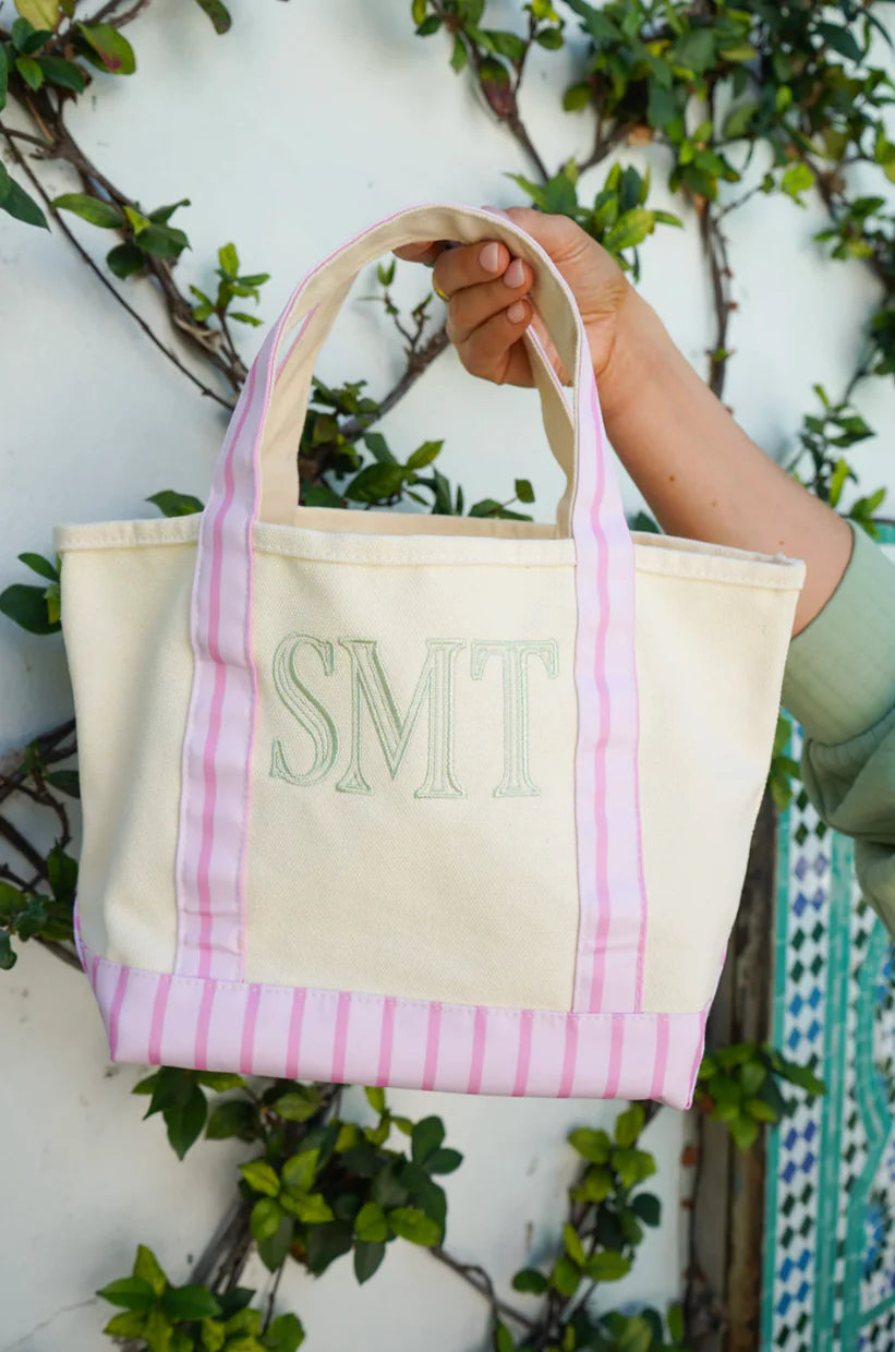 Mini Canvas Tote (Blank)- Flamingo Pink Stripe