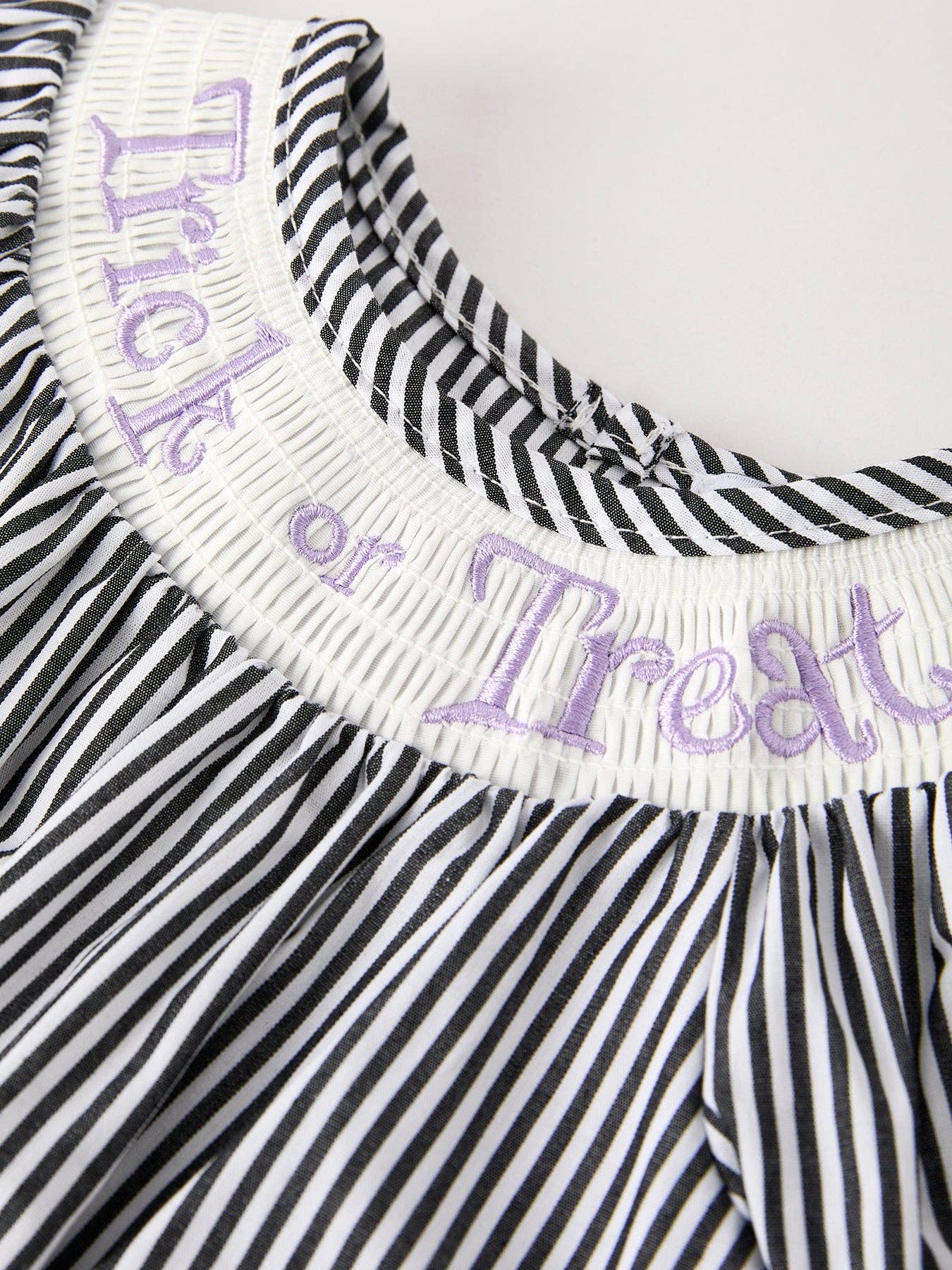 Halloween Striped "Trick Or Treat" Smock Embroidered Baby Girl Romper