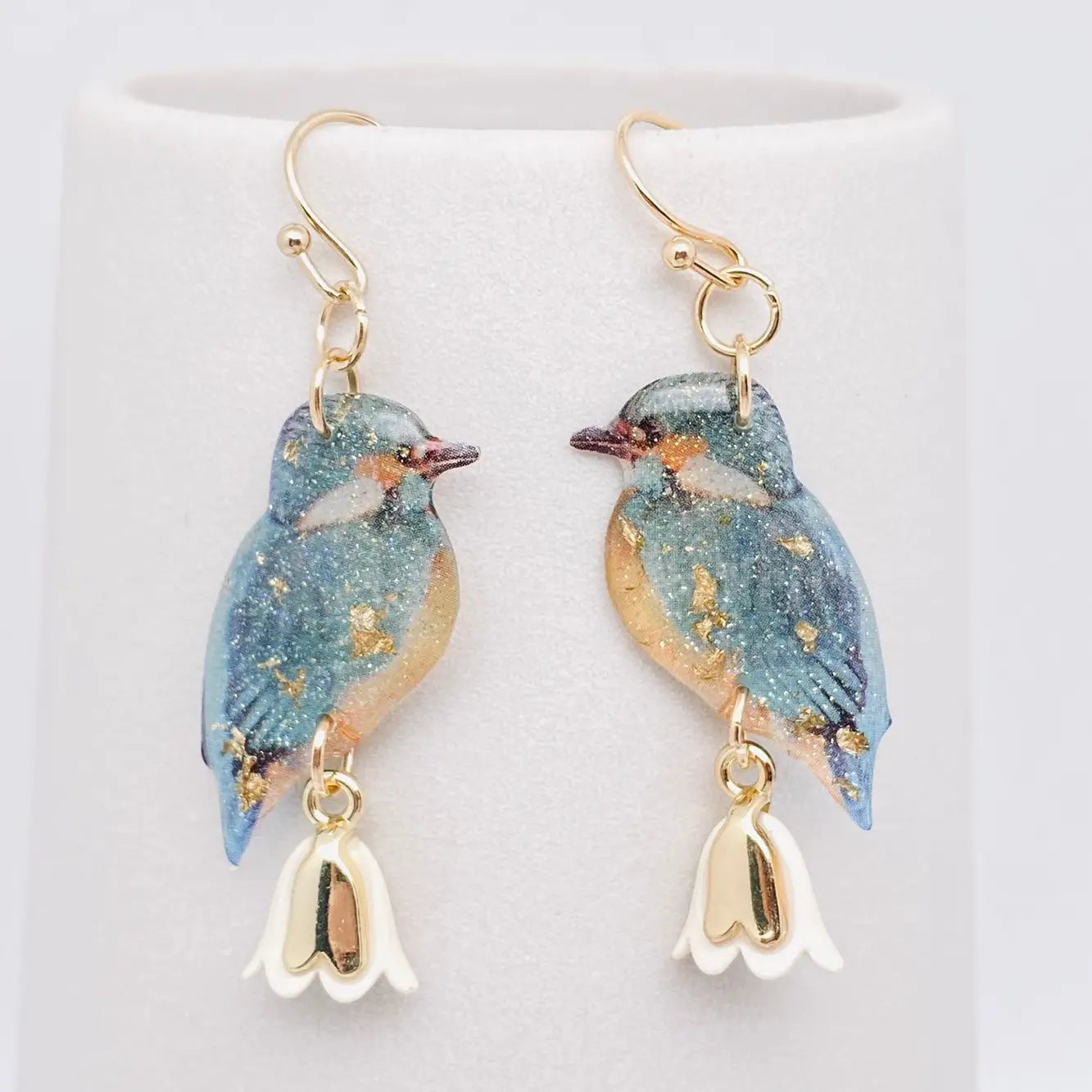 Birds Of A Feather Shimmer Blue Bird Dangle Earrings
