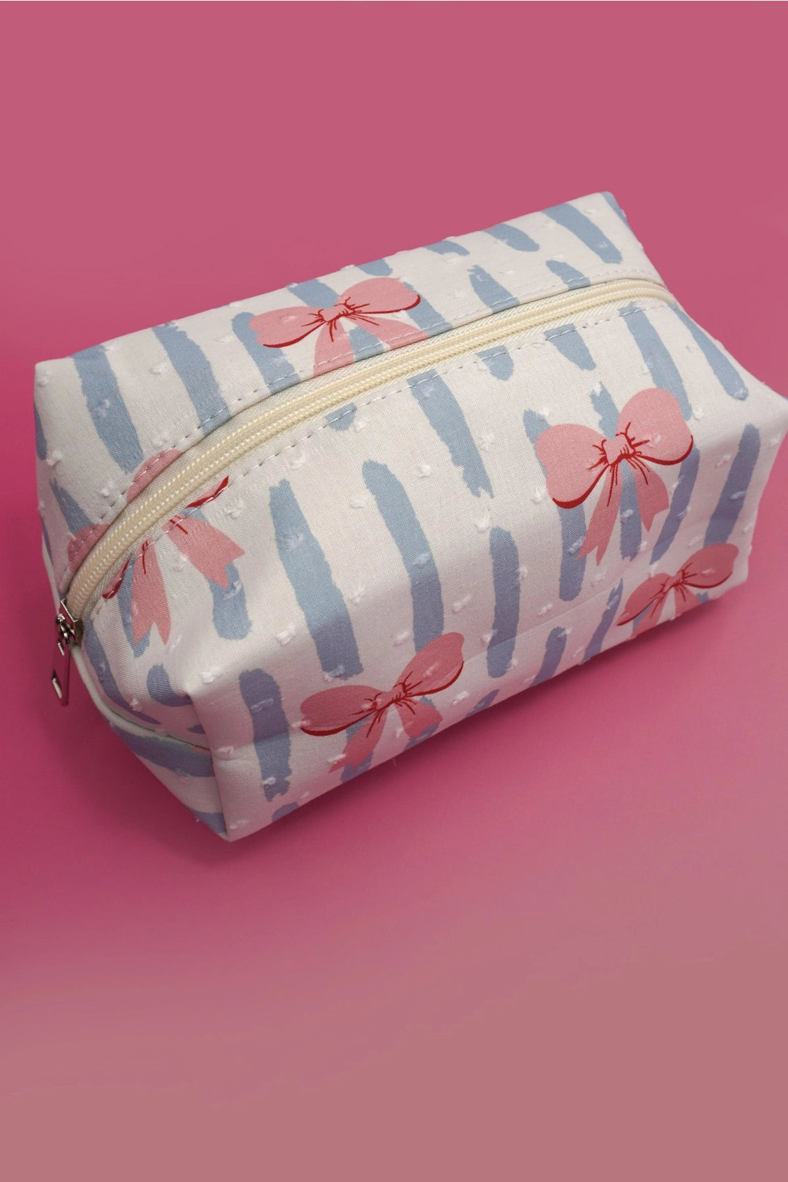 Such Fun Times Pink Bow & Blue Cosmetic Pouch