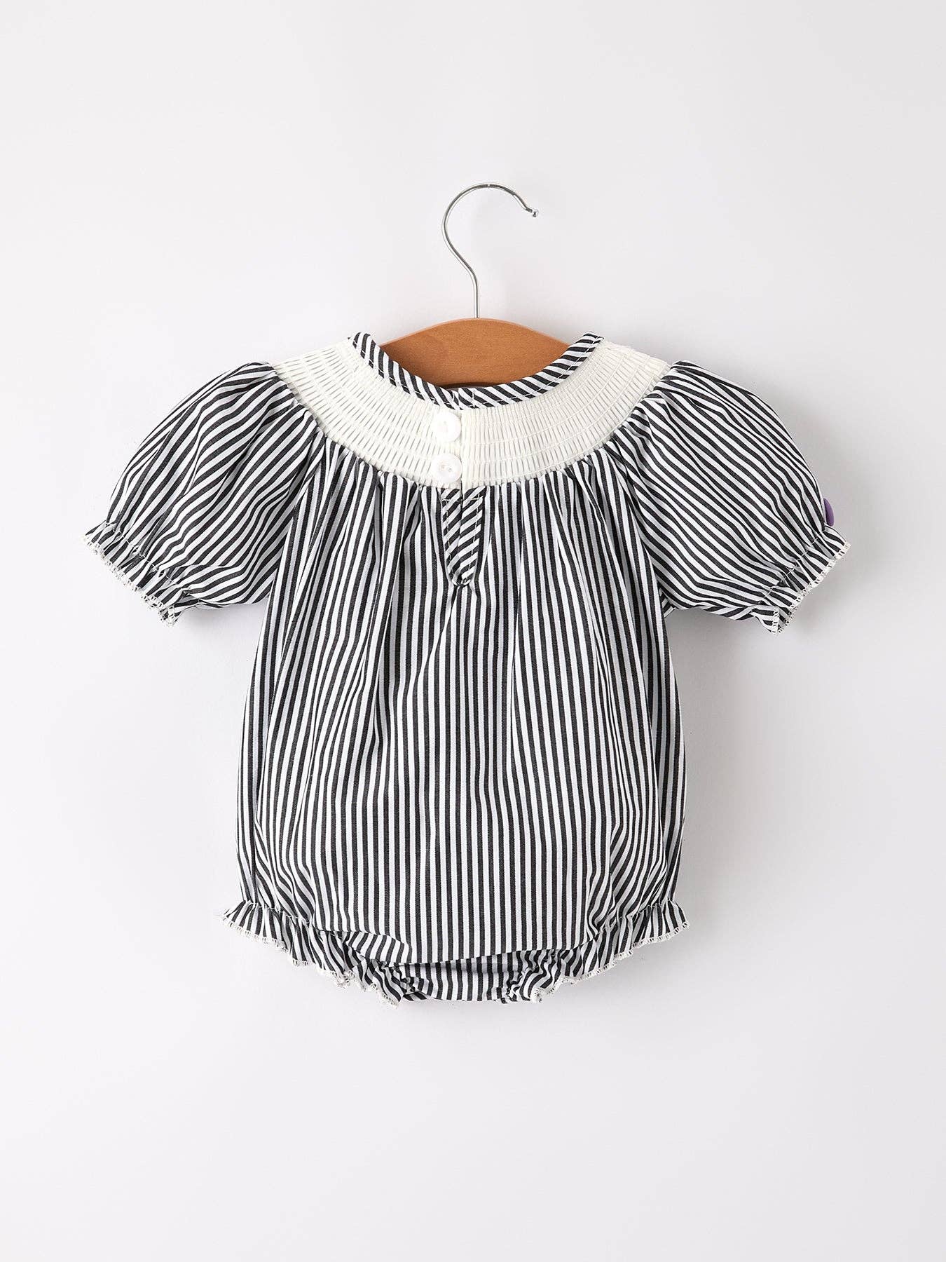 Halloween Striped "Trick Or Treat" Smock Embroidered Baby Girl Romper