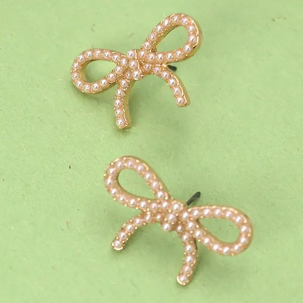 Creating Something More Gold & Pearl Bow Stud Earrings