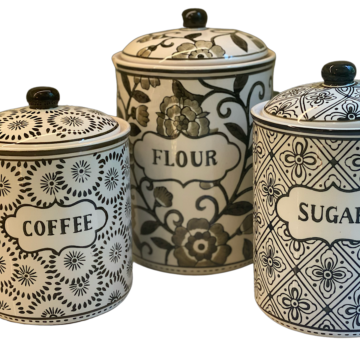 3 Piece Gray and White Canister Set