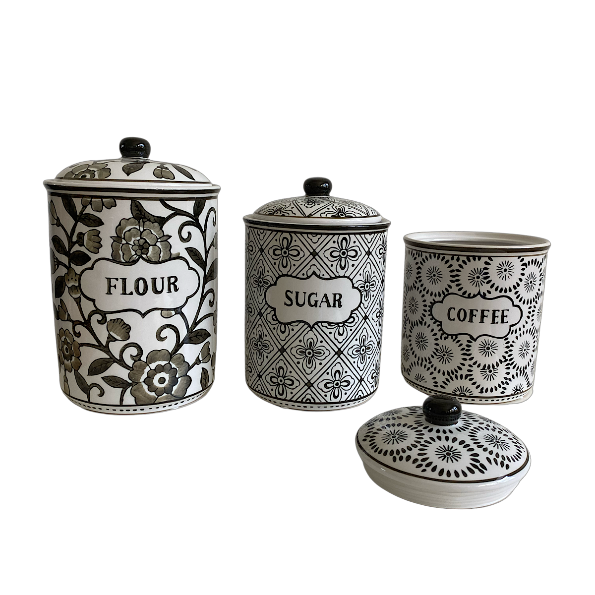 3 Piece Gray and White Canister Set