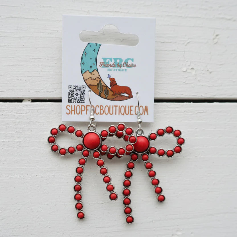 Emma Grace Red & Silver Bow Dangle Earrings