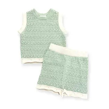 Poppy Textured Baby Tank & Shorts Set- Sage Green