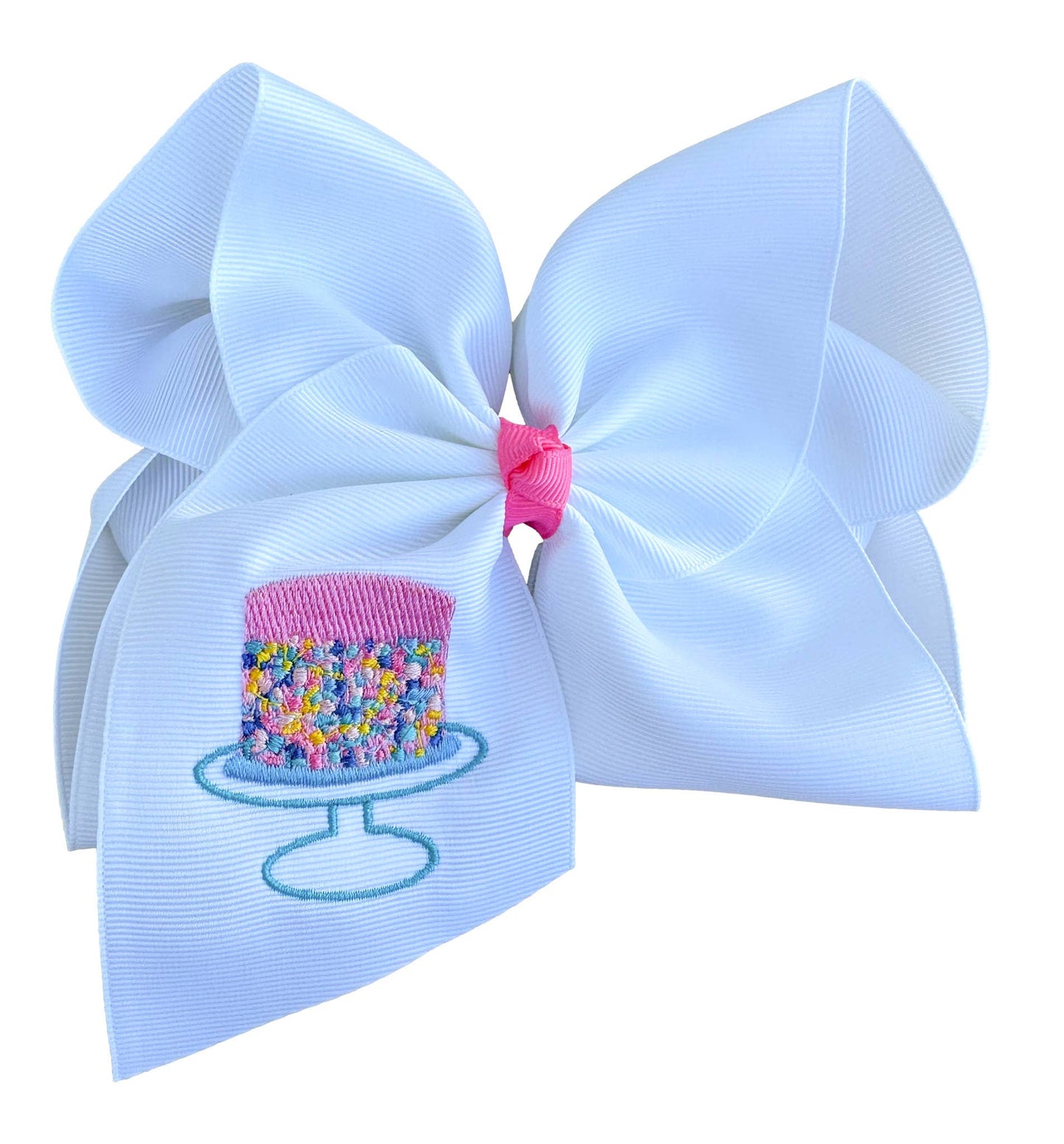 Confetti Cake Embroidered Hair Bow: Alligator Clip / 4 inch