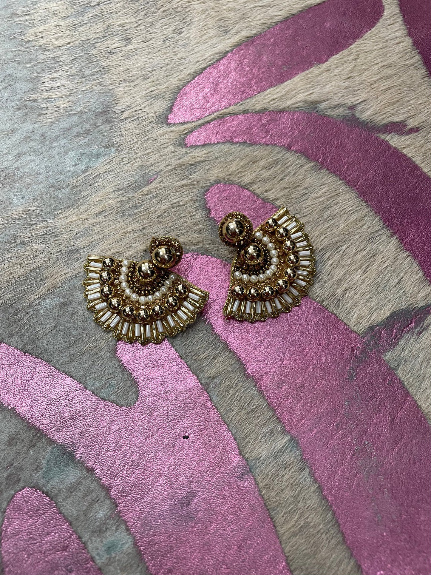 Gold Bead W/ Crystal Earrings