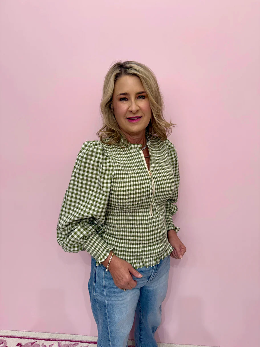 Olive Gingham Blouse