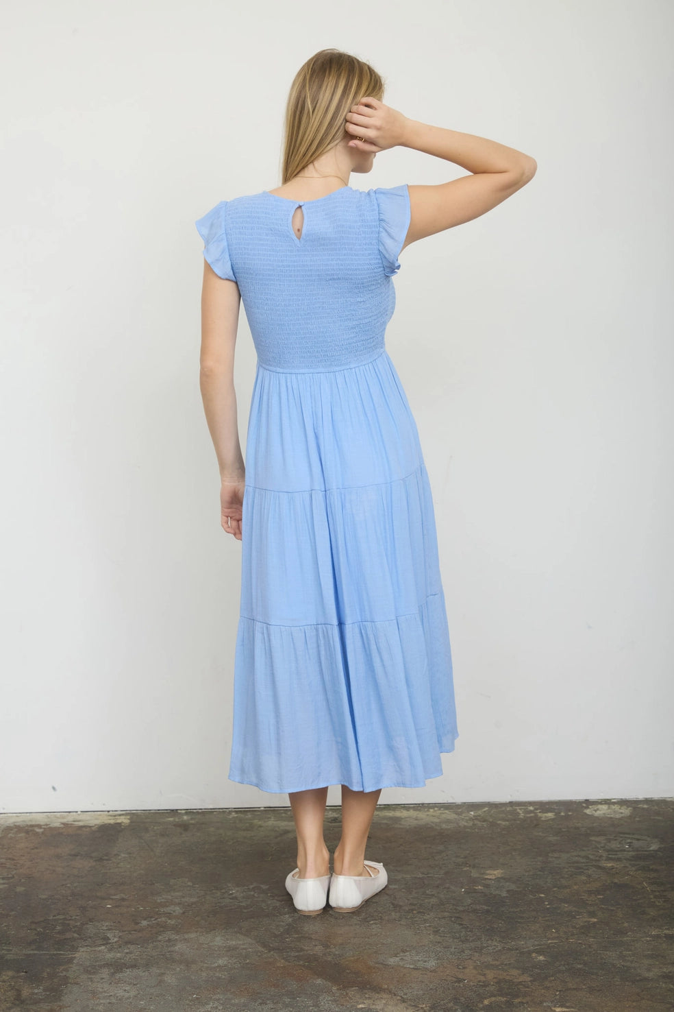 Weekend Getaway Tiered Smocked Short Sleeve Midi Dress