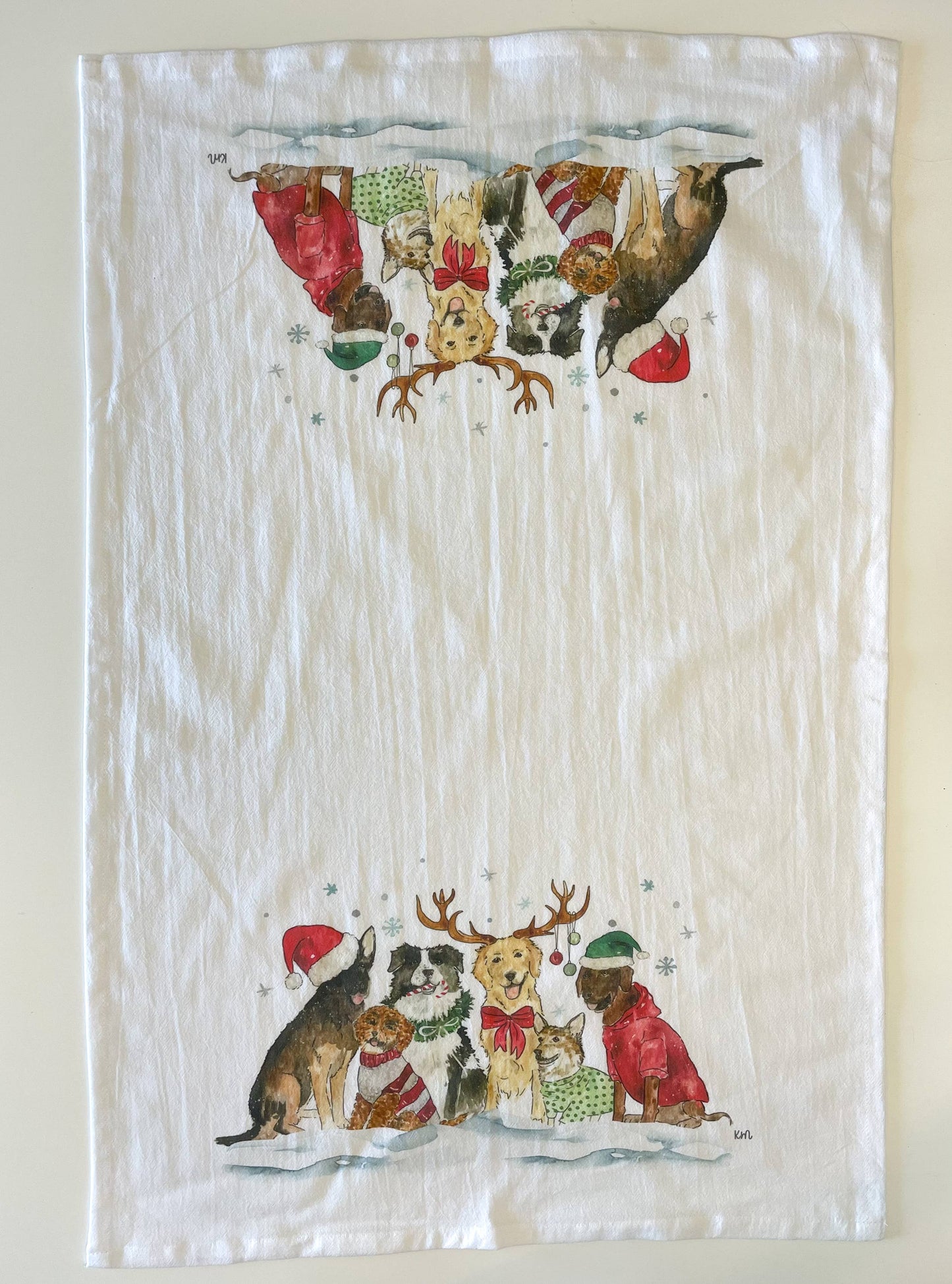 Christmas Dogs Kitchen Towel - Holiday Tea Towel