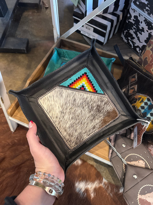 Cowhide/Beaded Leather Trey