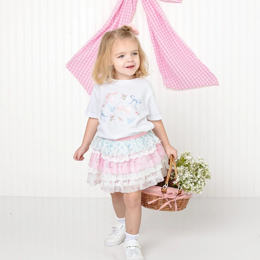 Floral & Bow Watercolor Short Sleeve T-Shirt