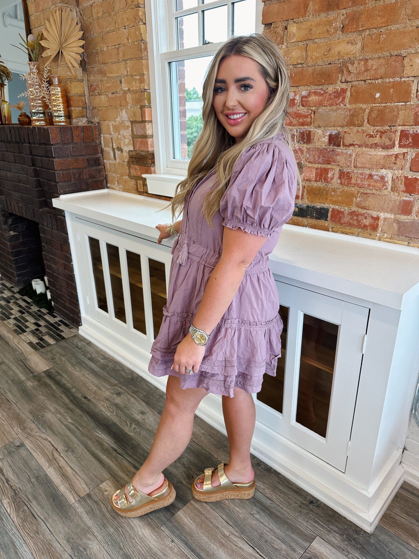 Eyelet Lace Ruffled Dress Dusty Plum