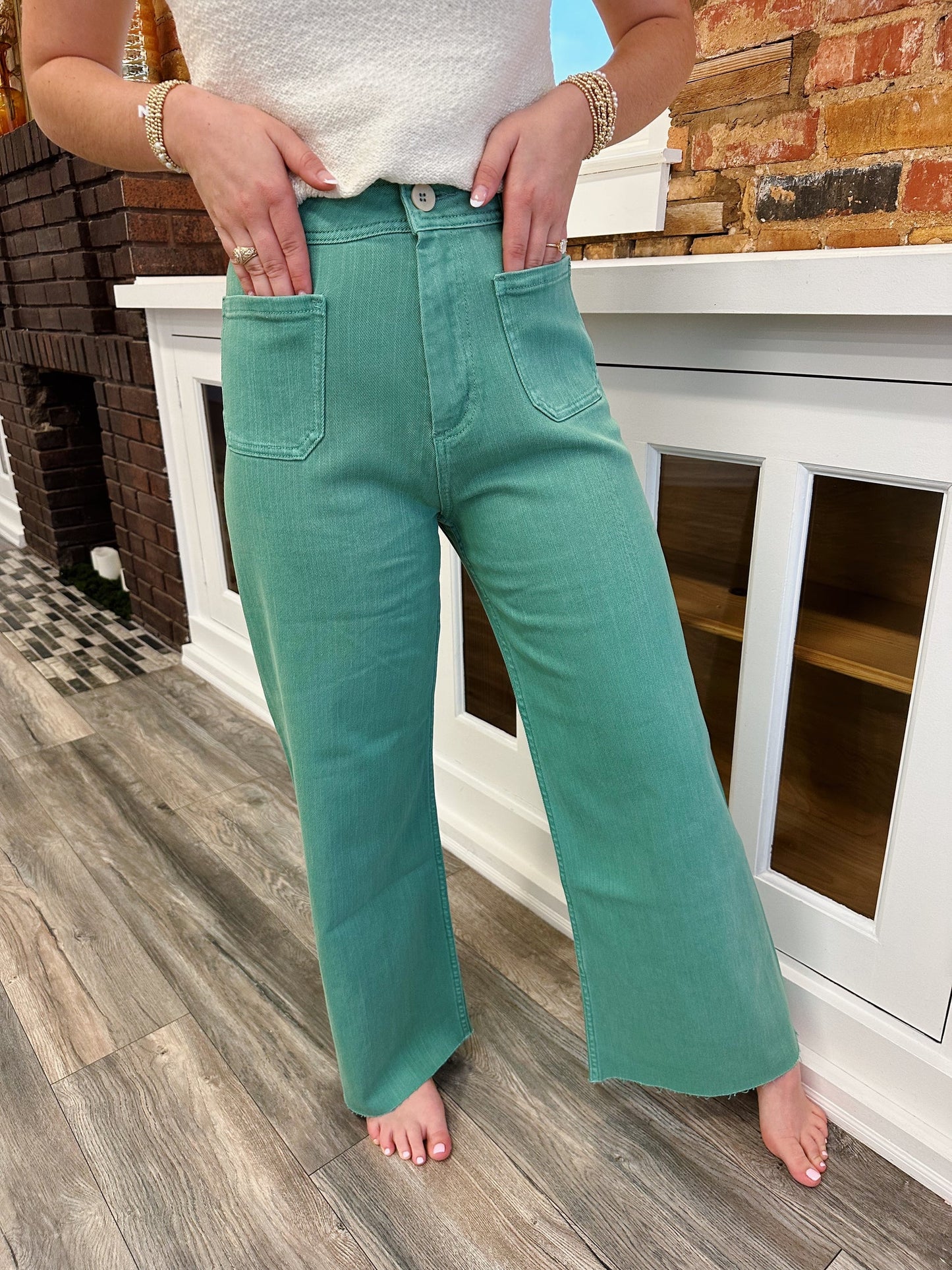Straight Wide Leg Jeans Green Apple