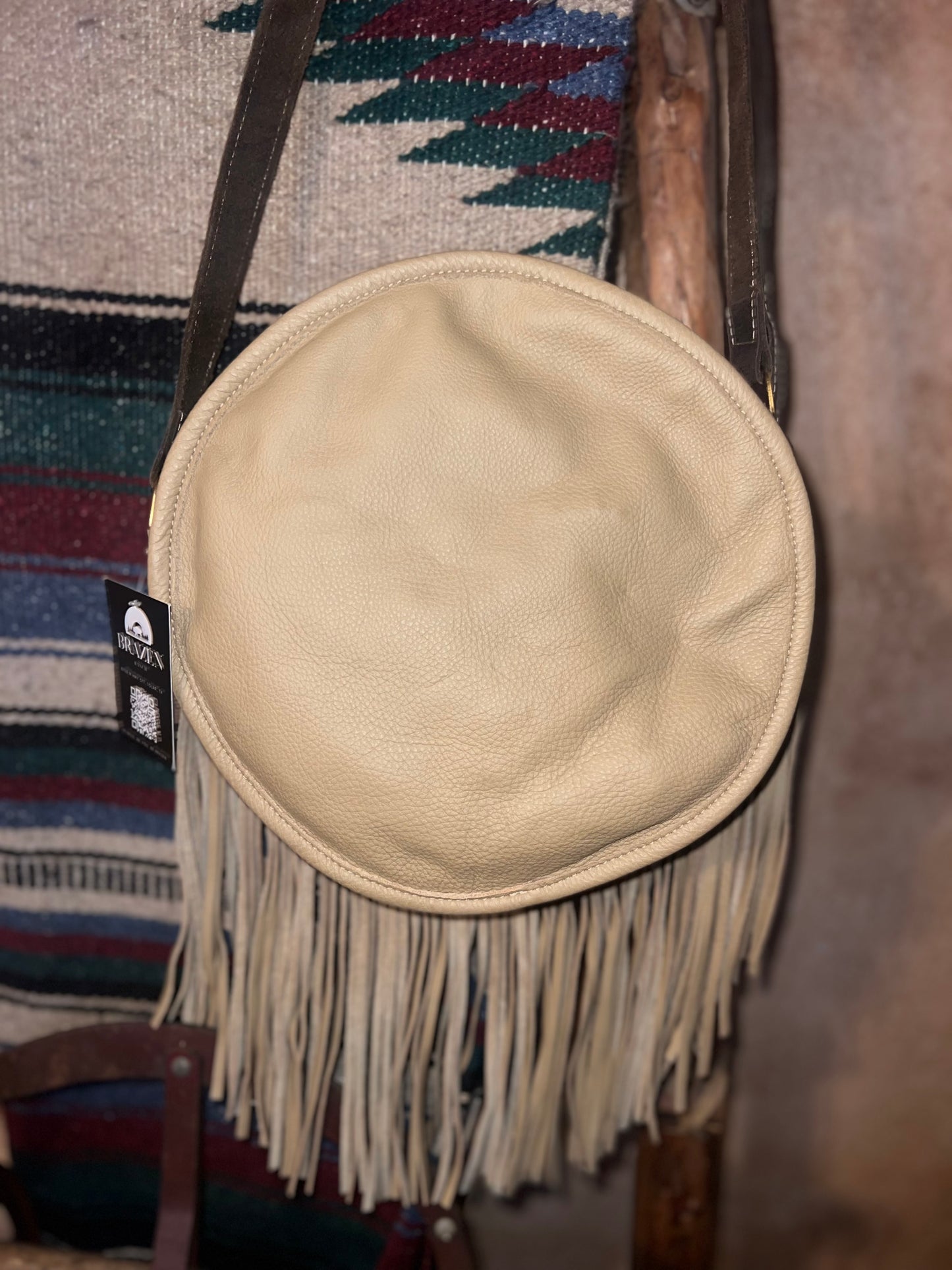 Zebra & Italian Leather Round Fringe Crossbody