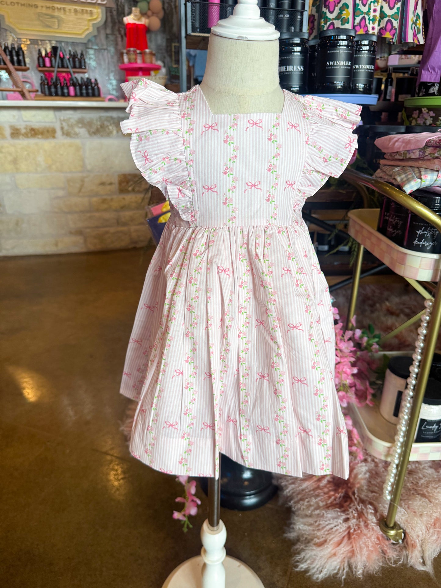 Stripes Bow Roses Dress