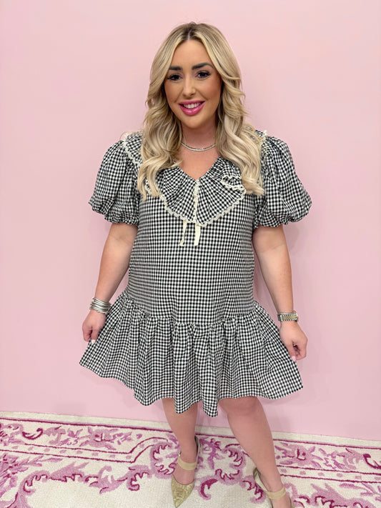 Gingham Mini Dress With Tie